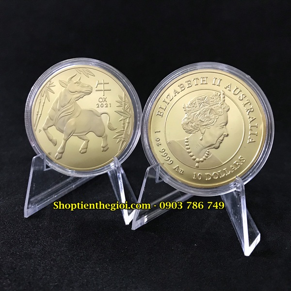 Móc Khóa Xu Úc Hình Con Trâu Vàng - SP005031